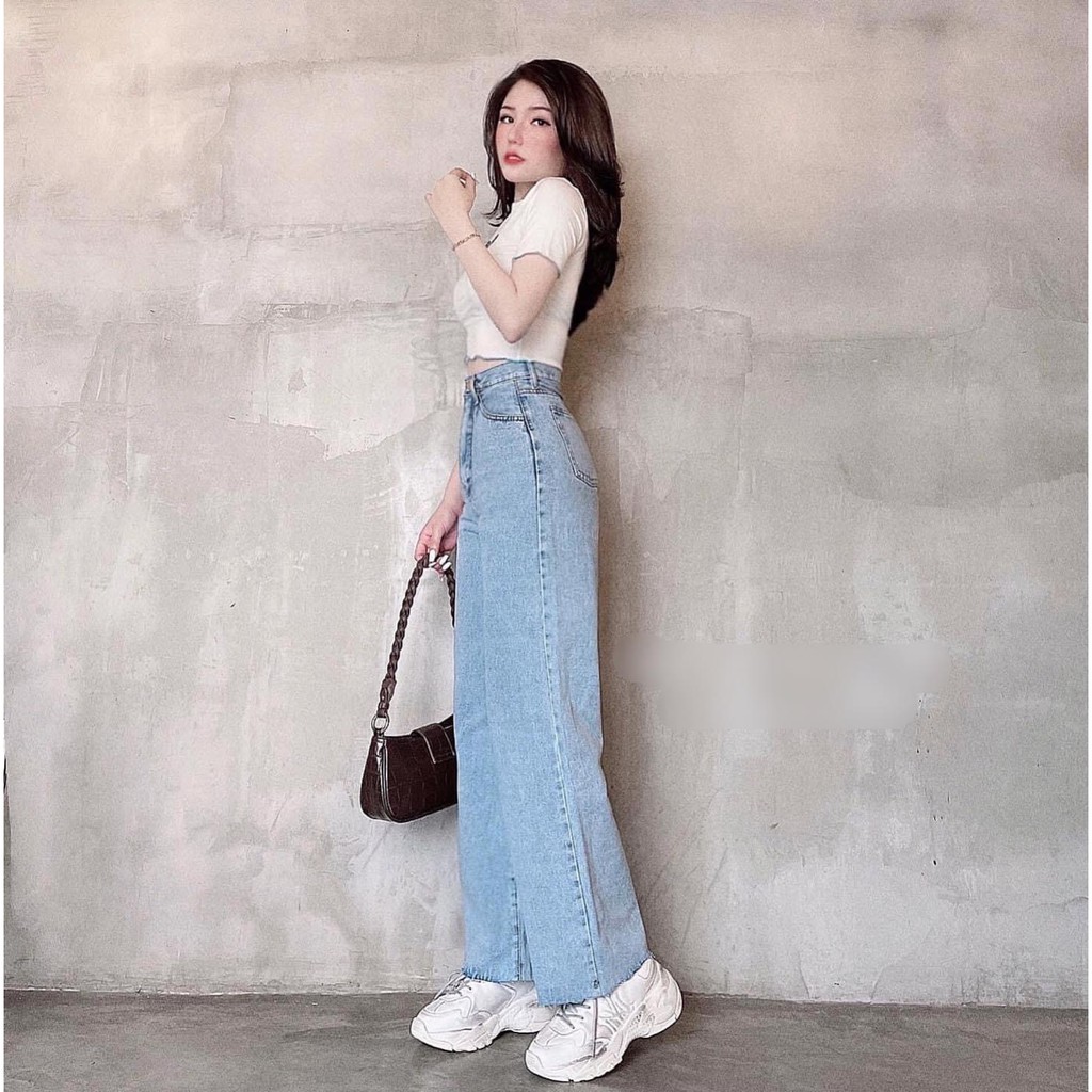 Quần Jean Trơn Ống Rộng Lưng Cao - Roise