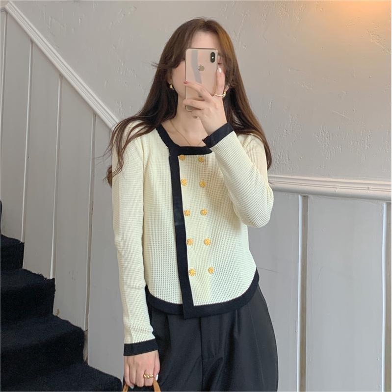 Áo cardigan dệt kim ZHELIHANGFEI tay dài lưng cao dễ phối đồ phong cách thời trang