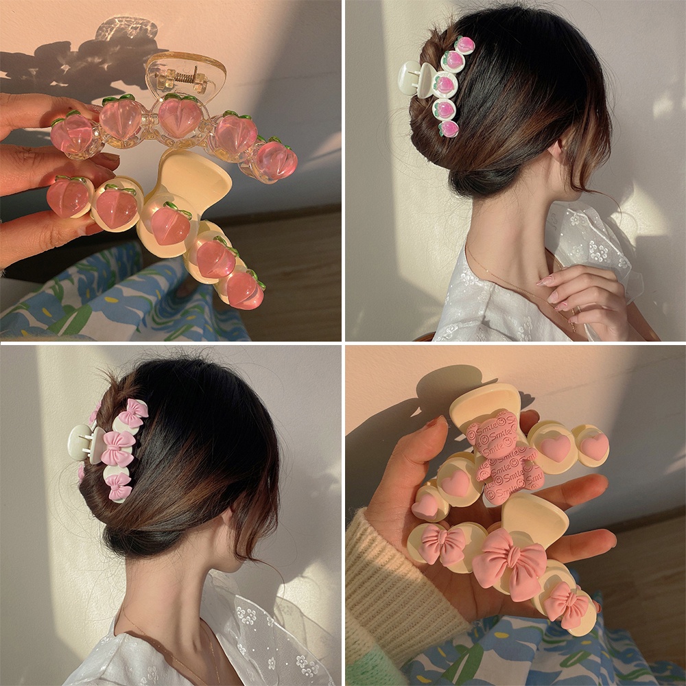 Kẹp tóc càng cua 17km màu hồng đào hoạt hình phong cách Hàn Quốc