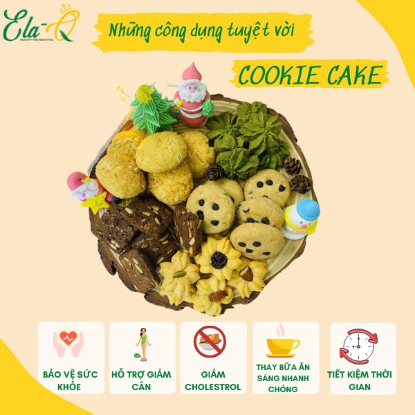 Bánh COOKIES nguyên cám healthy ElaQueen - bánh ăn kiêng giảm cân, nguyên cám, không đường, dành cho người ăn kiêng