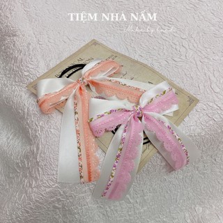🎀 kẹp/ cột tóc nơ ribbon phối hoa xinh xắn -