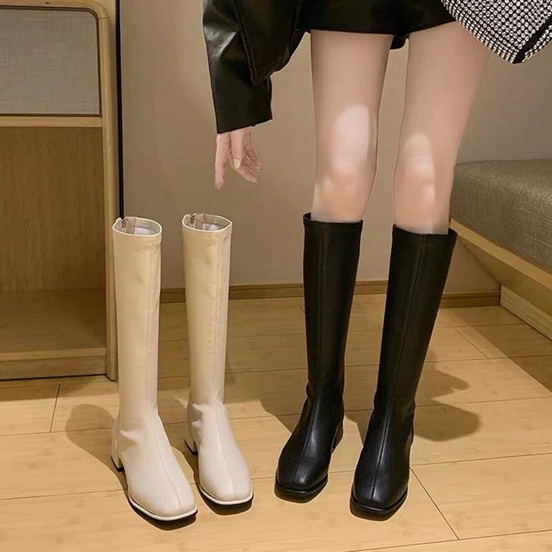Bốt đùi gót vuông  da lì