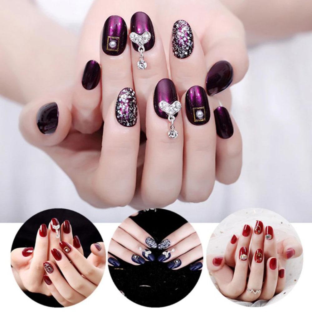 Bộ Móng Tay Giả Trang Trí Nghệ Thuật|Bộ Móng Tay Giả Có Keo Dán Che Phủ Toàn Diện Họa Tiết Trái Tim Lấp Lánh