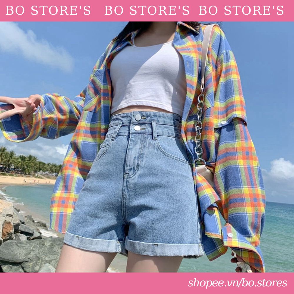 Quần sooc bò nữ hai đai dáng rộng cạp cao tôn dáng nhiều màu đủ size S - XL Mã 508