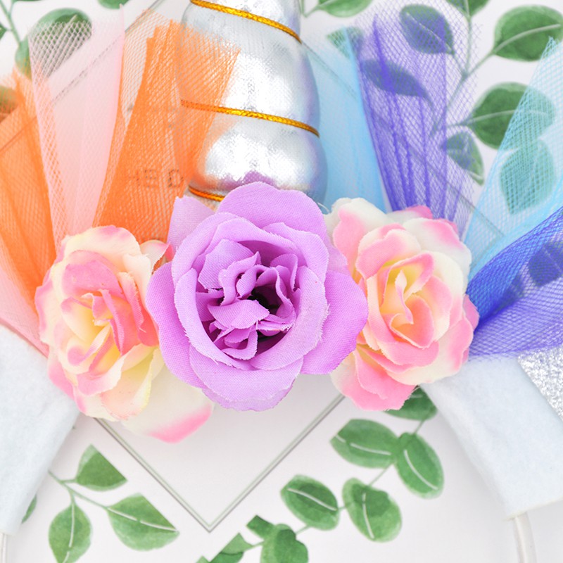 Băng đô phối hình sừng kỳ lân màu cầu vồng dễ thương dành cho bé