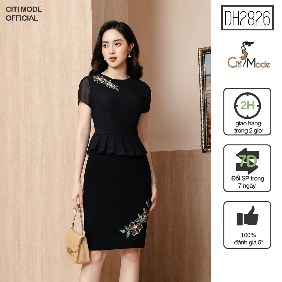 Đầm ôm peplum công sở màu đen chất liệu co giãn cao cấp DH2826