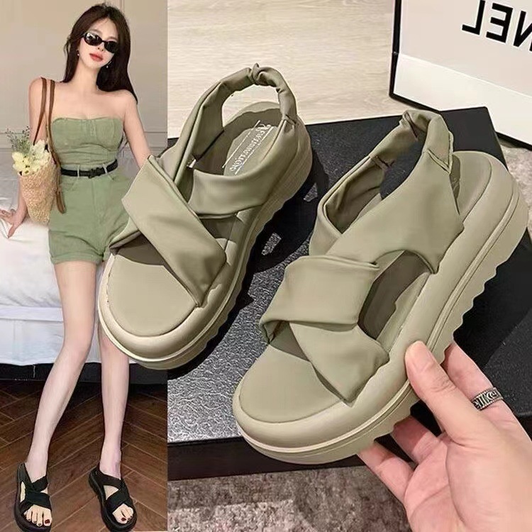 Sanđal nữ Đế Cao 5 cm Chất Da Siêu Mềm Đẹp Mới - Giày quai hậu nữ đế xuồng đan chéo kiểu mới đi học mang áo dài