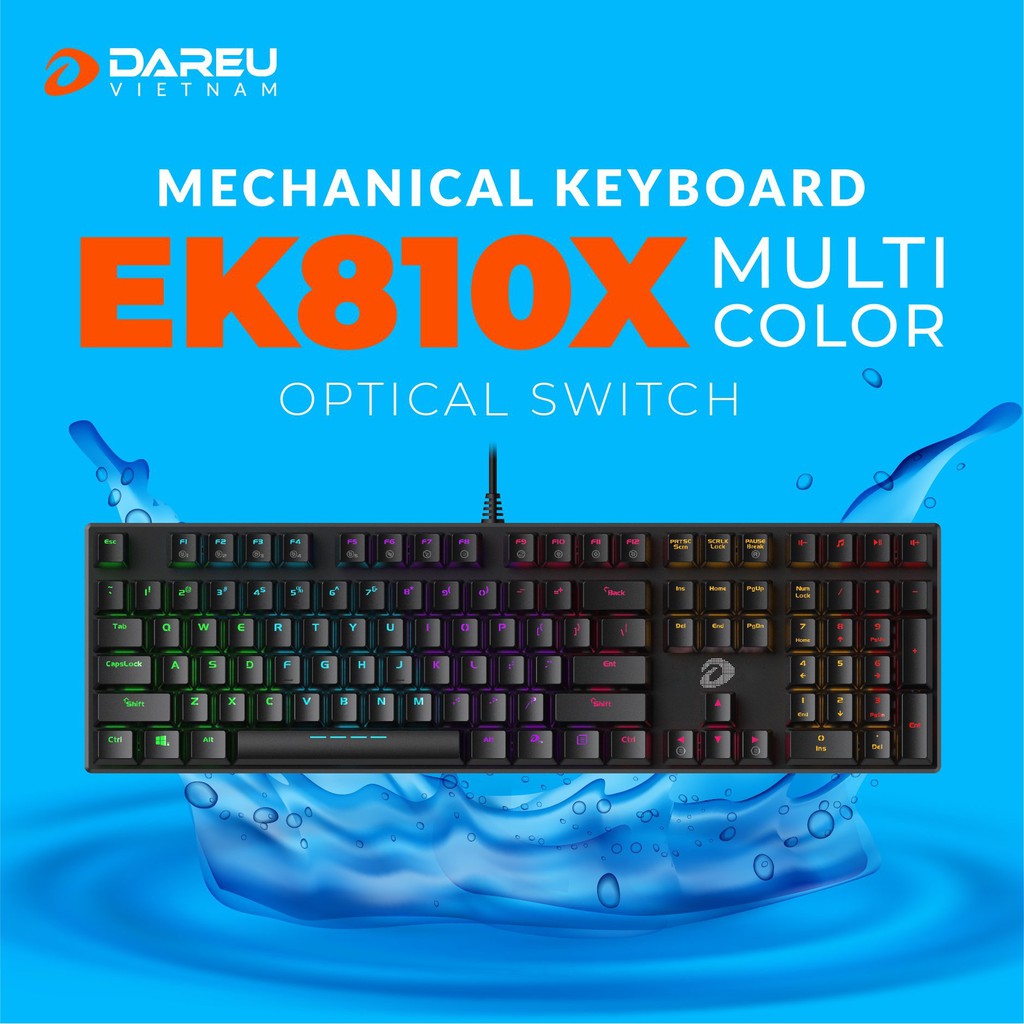 Bàn phím quang cơ Gaming DAREU EK810X (WATERPROOF, Optical switch, MULTI LED) - Blue switch