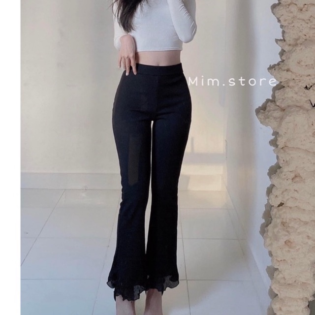 Quần ống loe ren gấu, quần ống loe đen tôn dáng