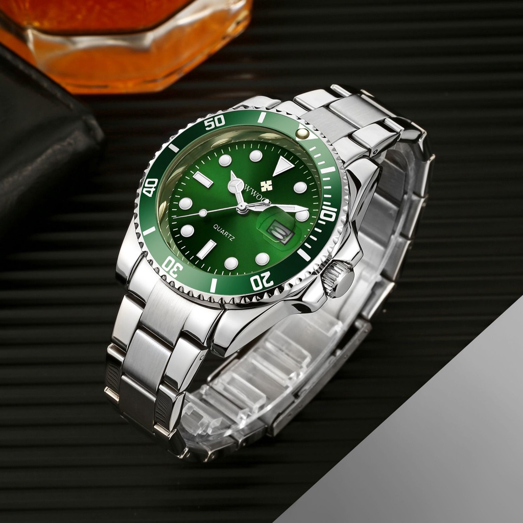 Đồng Hồ Quartz WWOOR Hiển Thị Ngày Chất Liệu Thép Không Gỉ Xi Mạ Montre