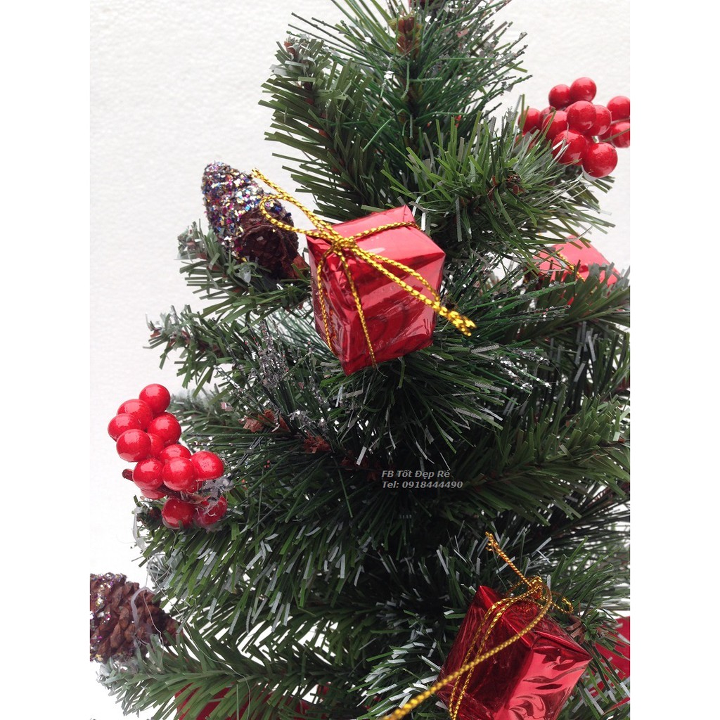 Cây thông noel mini để bàn 2 loại lá, trang trí nhiều họa tiết đẹp