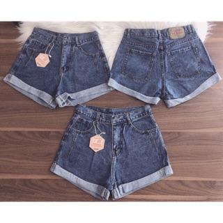 Quần short jean lưng cao lật lai