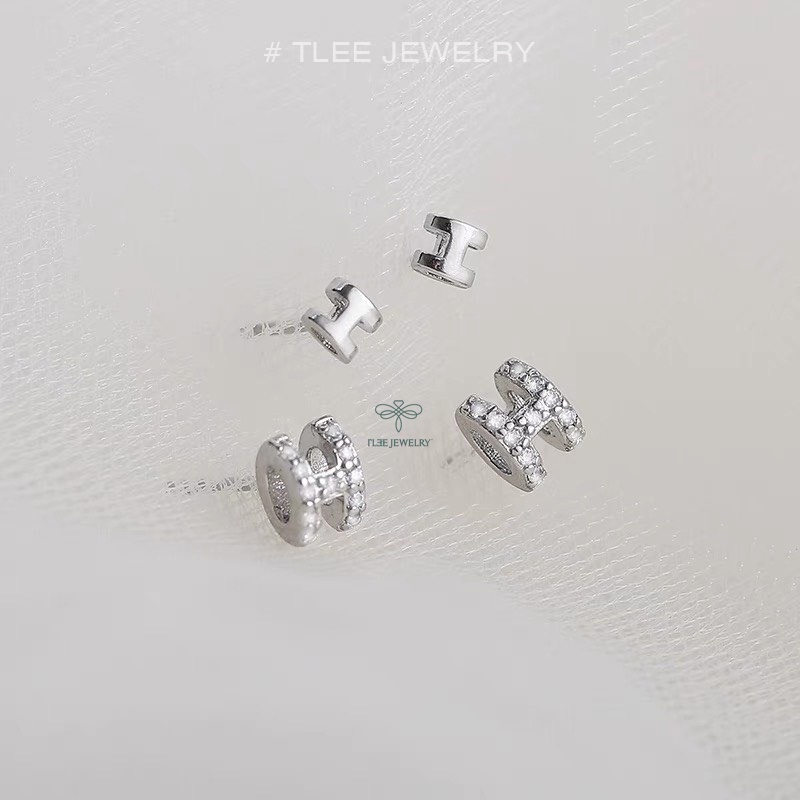 Khuyên tai bạc TLEE chữ H dáng phồng xinh xắn TleeJewelry B0237