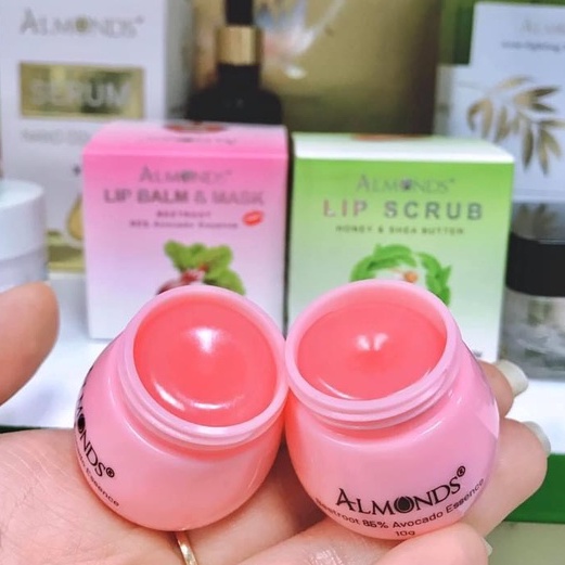 Bộ đôi dưỡng môi ALMONDS sáp dưỡng hồng mềm môi và tẩy da chết