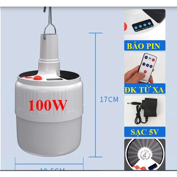 BÓNG ĐÈN LED TÍCH ĐIỆN 100w có remote điều khiển