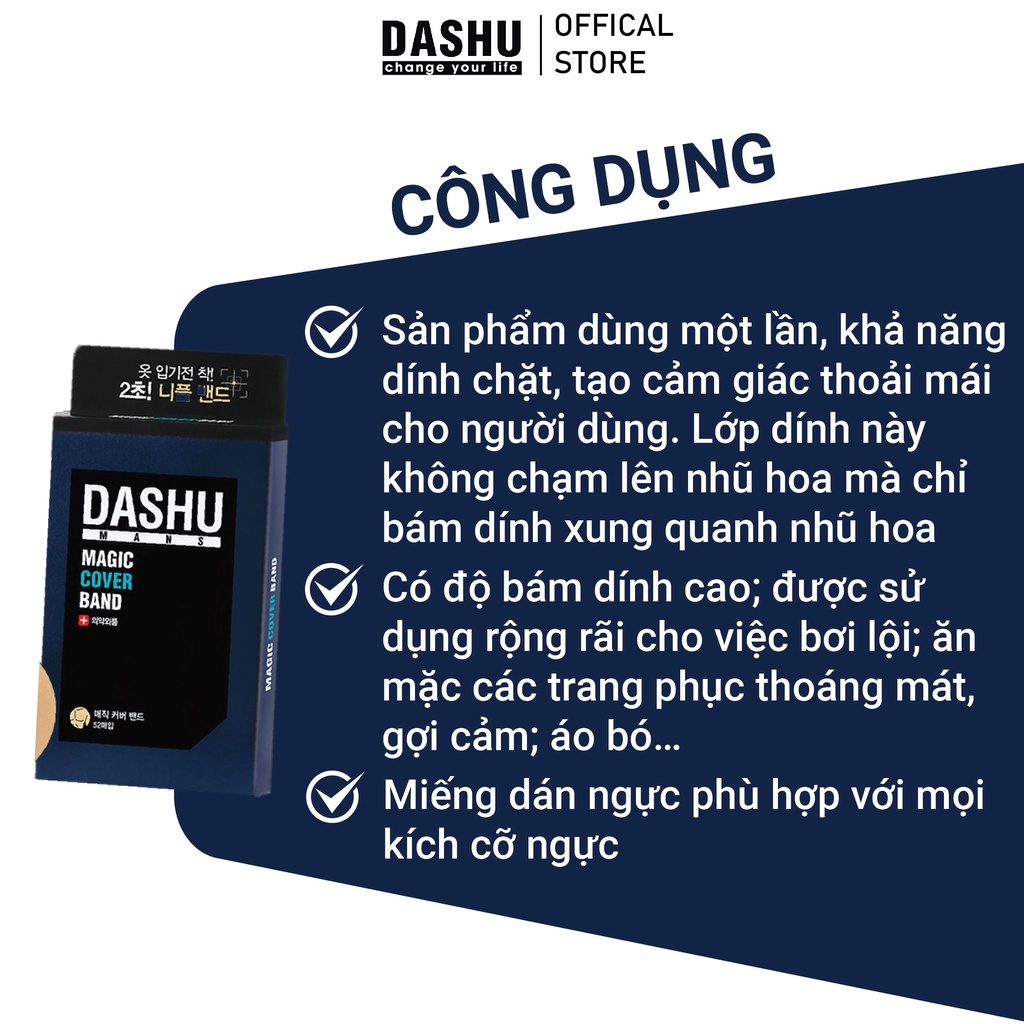 Miếng dán che đầu ngực cho nam - Dashu Men's Magic Cover Nipple Band 52pcs