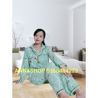 Bộ pijama tay dài quần dài vải lụa hàn siêu mát