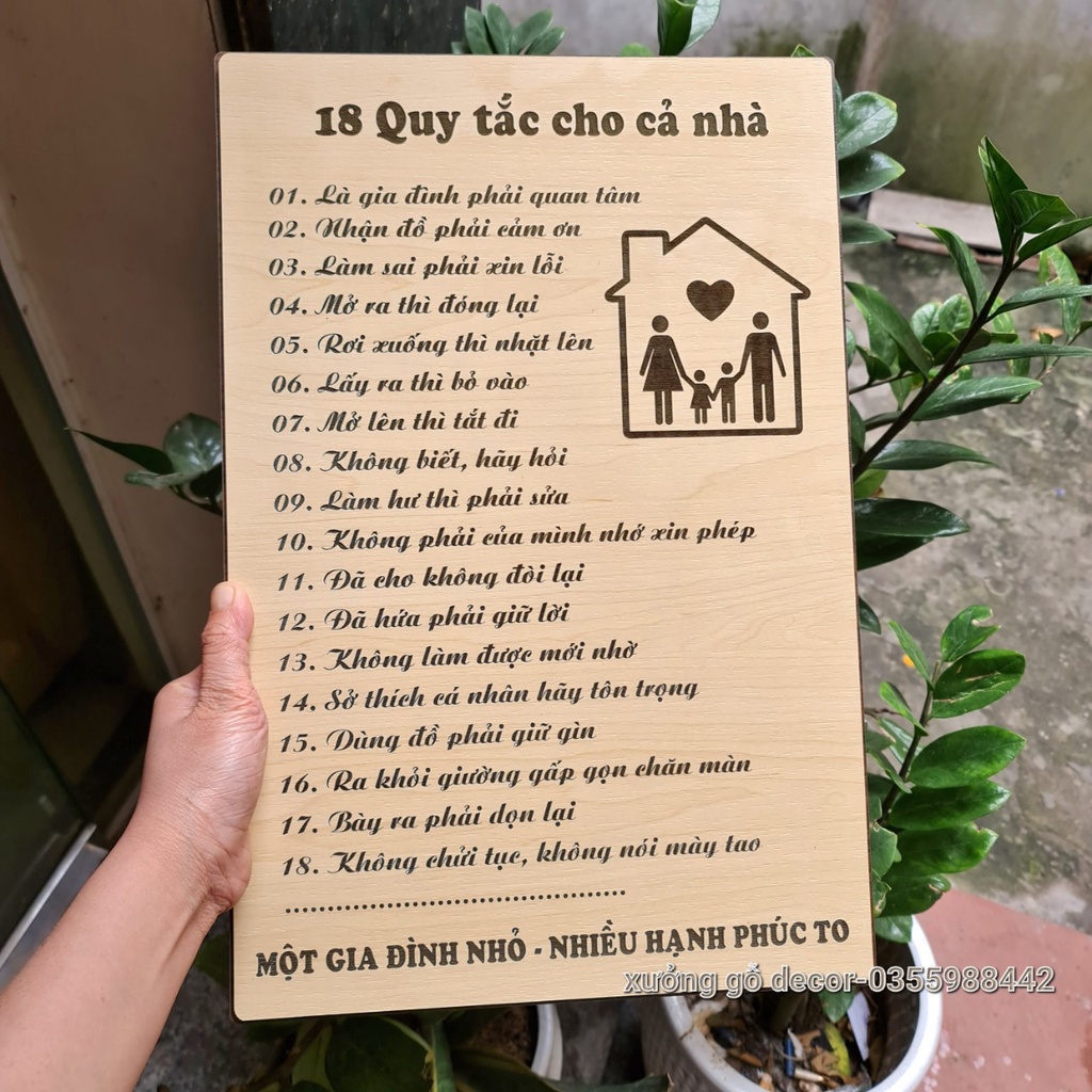 Bảng Gỗ Quy Tắc Gia Đình, Tranh Treo Tường Gia đình, Những Quy Tắc Để Con Có Cuộc Sống Hạnh Phúc