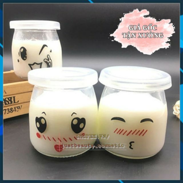 6 HŨ ĐỰNG SỮA CHUA THỦY TINH nắp nhựa miệng rộng cao cấp chịu nhiệt 100ml 200ml dày đẹp[không in hình sẵn]