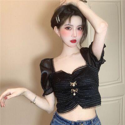 Áo rúm nơ Quảng châu tay bồng bo xinh