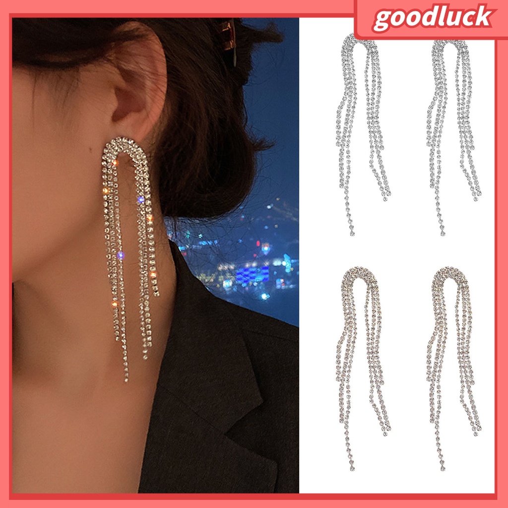 Khuyên Tai Chữ U Đính Đá Phối Tua Rua Toàn Diện Thời Trang