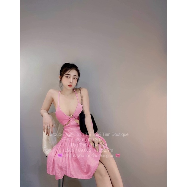 Đầm xoè cut eo 2 dây kèm khoen ngực