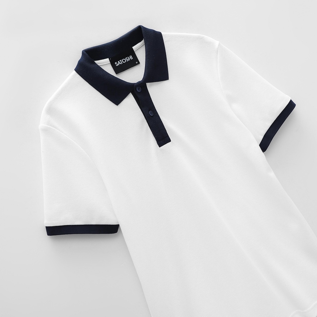 | Satoshi | Áo Polo STS Diamond Pique SAPL80 Trắng Viền Cổ Navy Chất Cotton