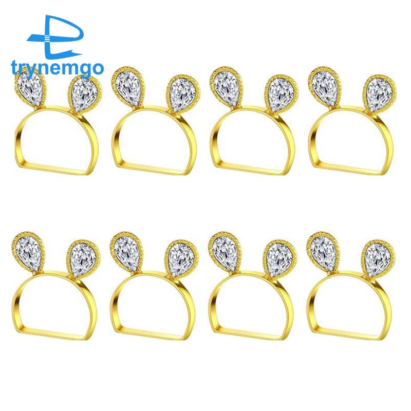 Bộ 8 Nhẫn Vòng Nhẫn Cột Khăn Ăn Hình Tai Thỏ Đính Pha Lê Trang Trí Bàn Ăn