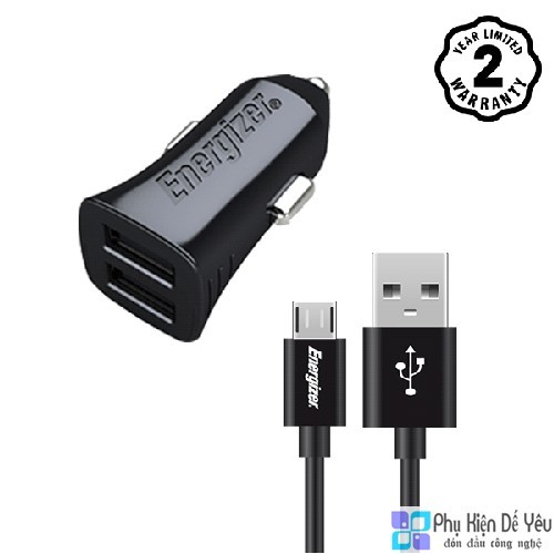 Sạc Ô tô Energizer DCA2CUMC3 & Cáp Micro USB