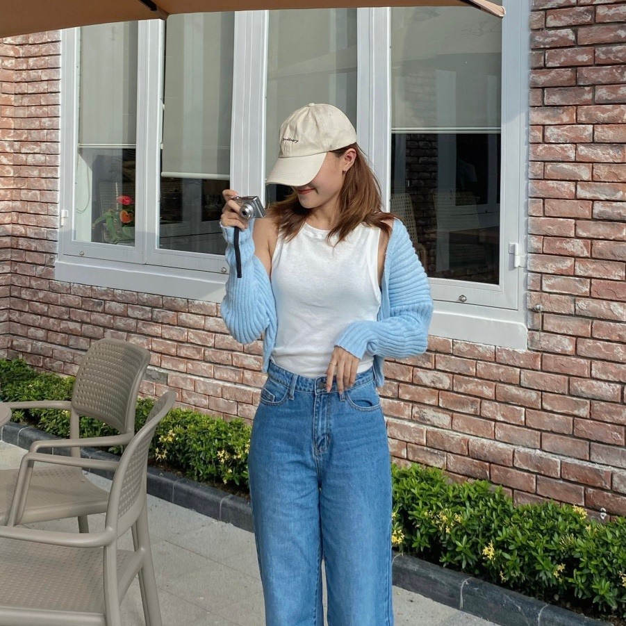 Quần Jeans Nữ Lưng Cao Ống Suông Rộng Màu Xanh Wash Đùi LDL-102B