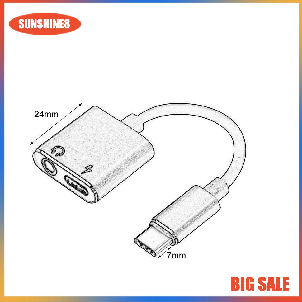 【SUN】[NEW]USB C to Jack 3.5 Type C Cable Adapter 2-in-1 Type C 3.5mm Earphone Converter