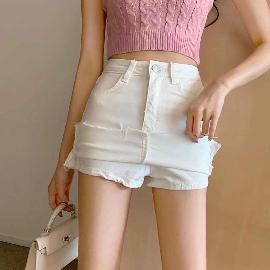Freezia Váy Ngắn Lưng Cao Màu Trắng Thời Trang Hàn Quốc