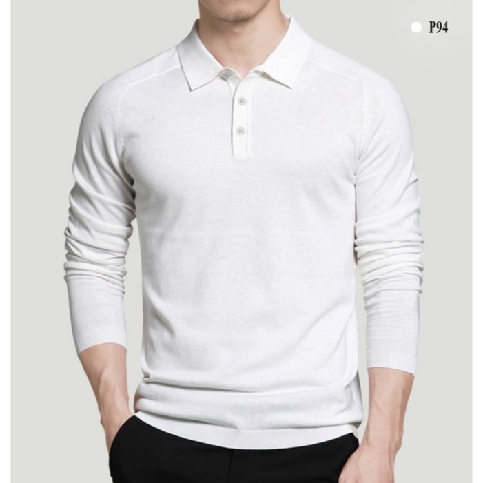 Áo len nam ZENTOMAN lông thỏ cổ polo mềm mịn, giữ nhiệt, co giãn màu trắng