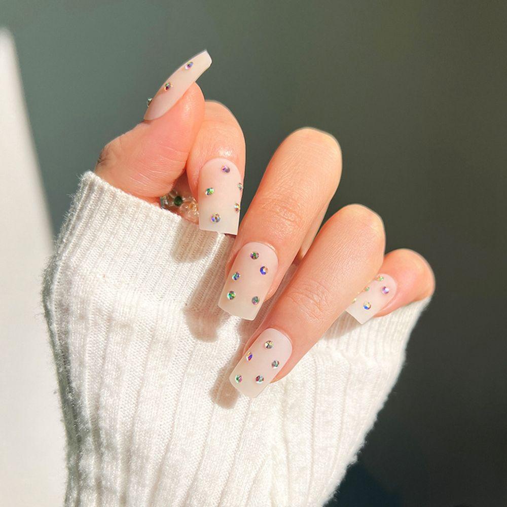 Bộ 24 Móng Tay Giả Đầu Tròn/Vuông Có Thể Tháo Rời Che Phủ Toàn Diện