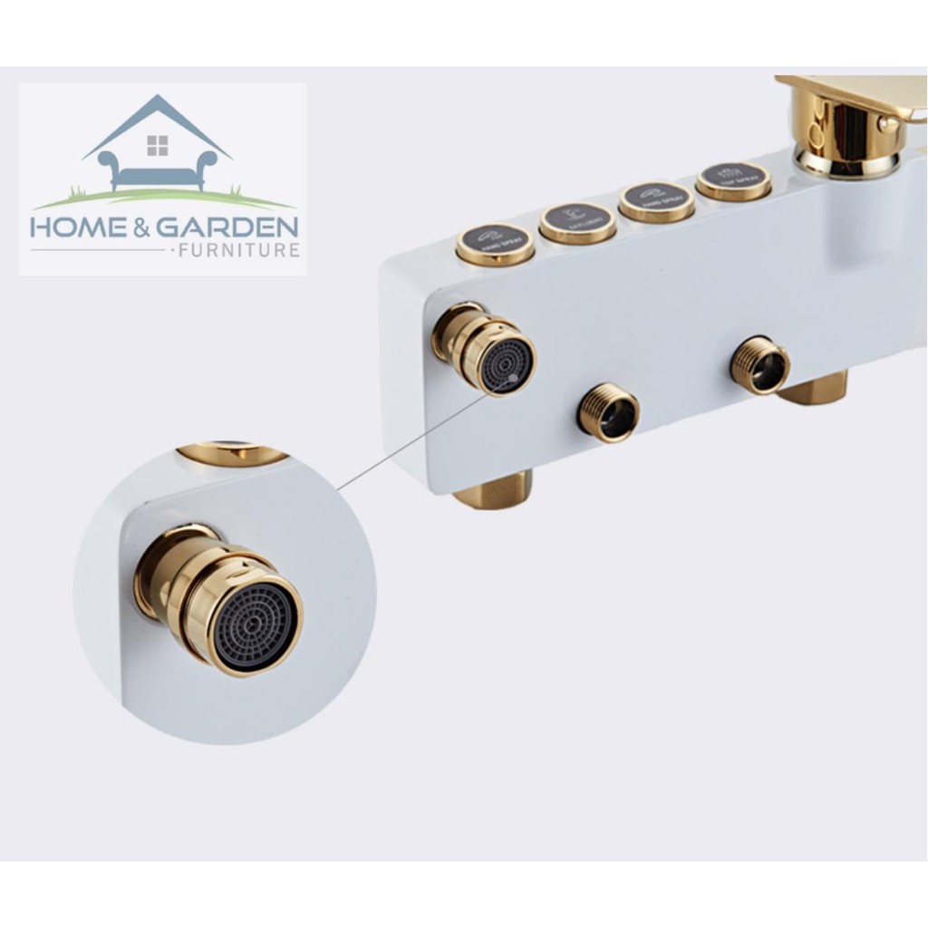 Bộ sen cây tắm nóng lạnh 4 nút chế độ model S-Class cao cấp Home and Garden (Black gold / White gold )