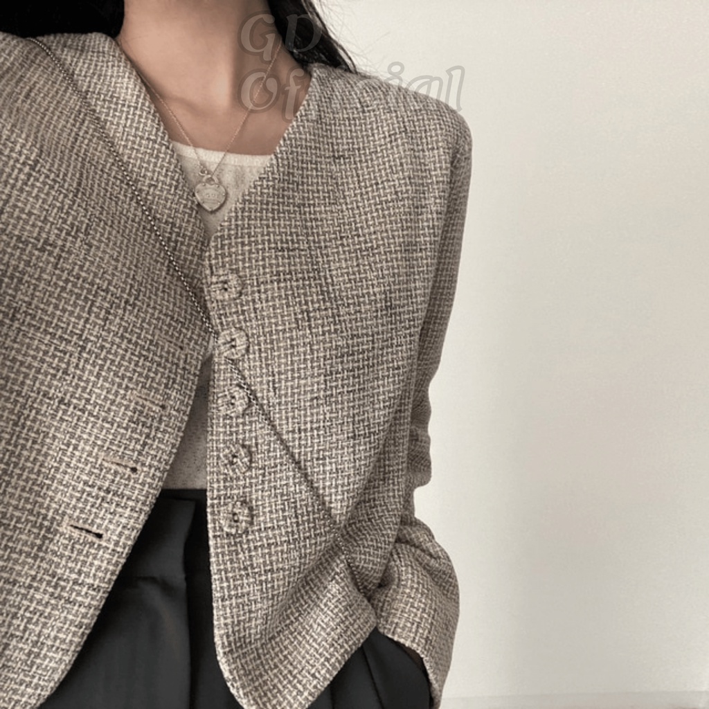K14|Áo khoác blazer dáng ngắn cá tính cho nữ dài tay công sở thanh lịch gd_order