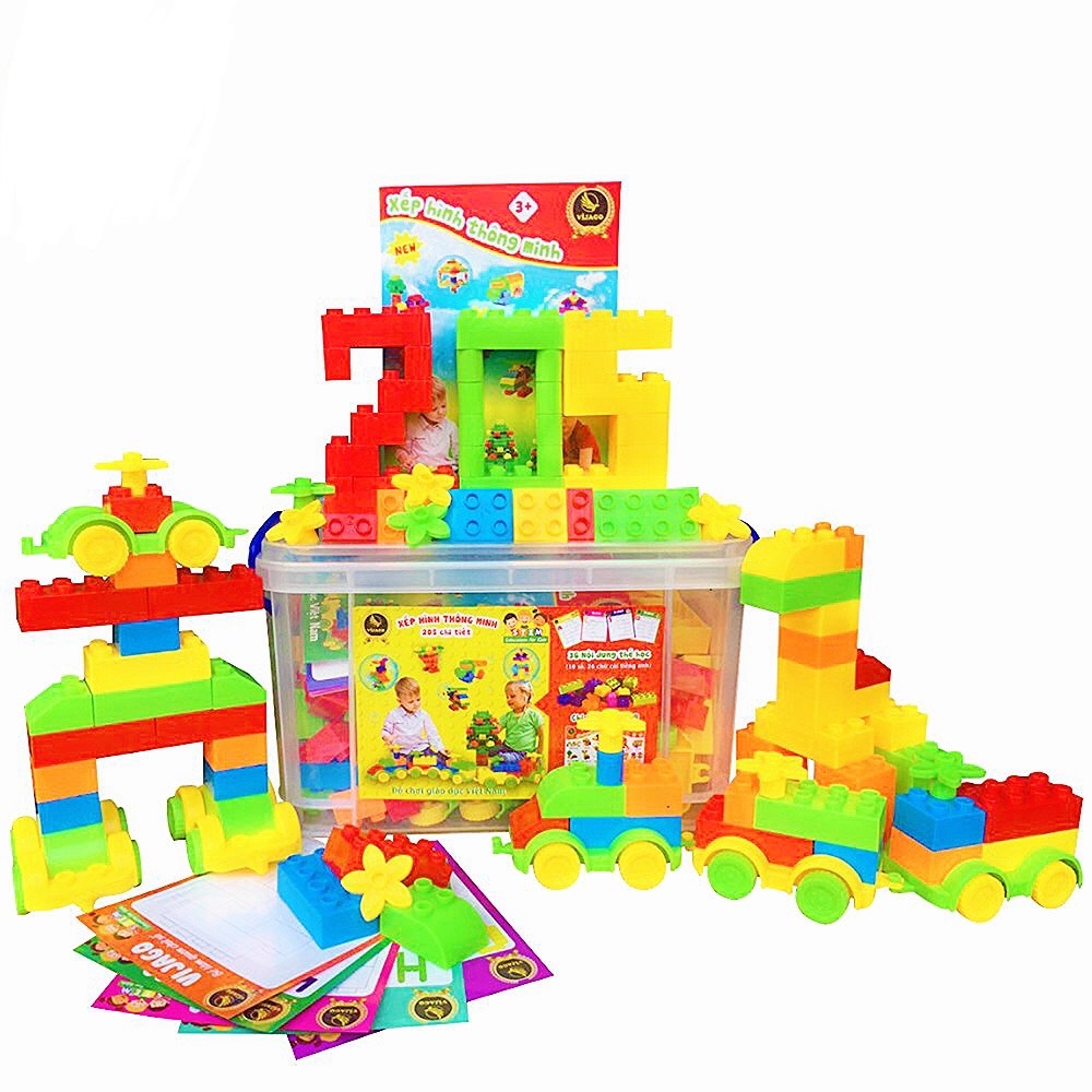 Đồ Chơi Thông Minh Xếp Hình Lego 205 Chi Tiết VIJAGO Có 36 Nội Dung Thẻ Học Cho Bé