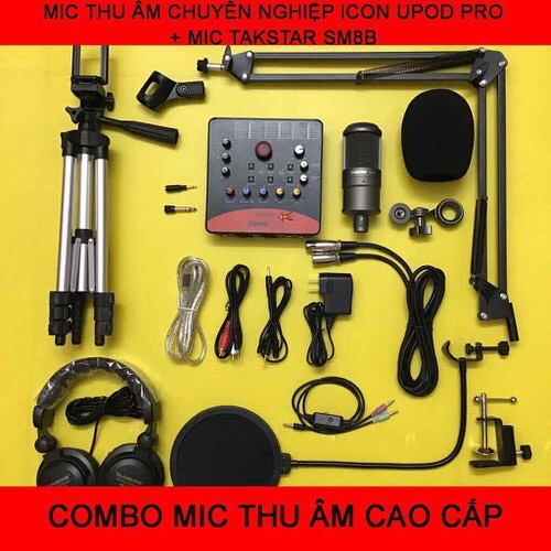 Combo Chọn Bộ Thu Âm Cao Cấp Mic Takstar SM8B icon upod Pro có gậy 3 chân tai nghe isk 960b chân kẹp màng lọc dây live