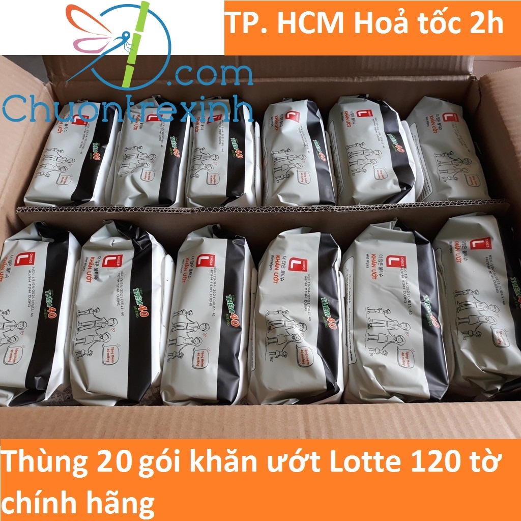 Thùng 20 gói khăn giấy ướt Lotte Choice L Hàn Quốc 120 tờ x 20 gói giá sỉ Gò Vấp TPHCM Chuồn tre xinh shop