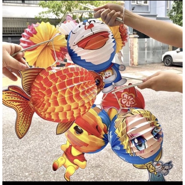 Đèn lồng xếp giấy,đèn lồng trung thu khung thép chắc chắn-Trang Trí trung thu