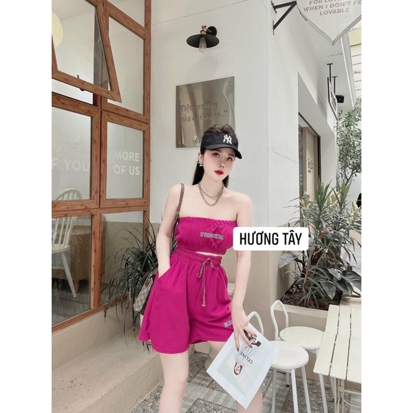 Set áo ống quần  short chữ thêu