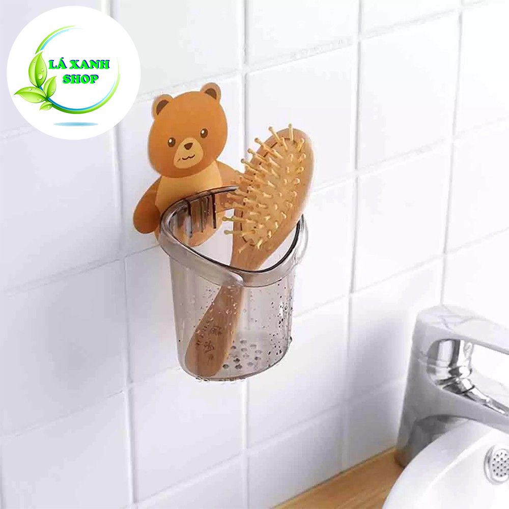 Cốc Gấu DÁN TƯỜNG - Hũ Đựng Bàn Chải Và Kem Đánh Răng Hình Gấu Dễ Thương