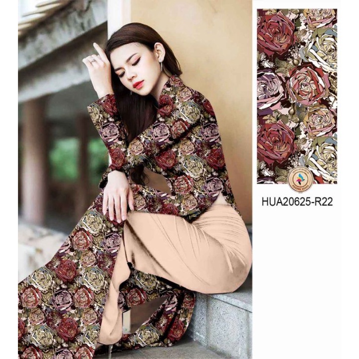 Vải áo dài hoa hồng cực sang