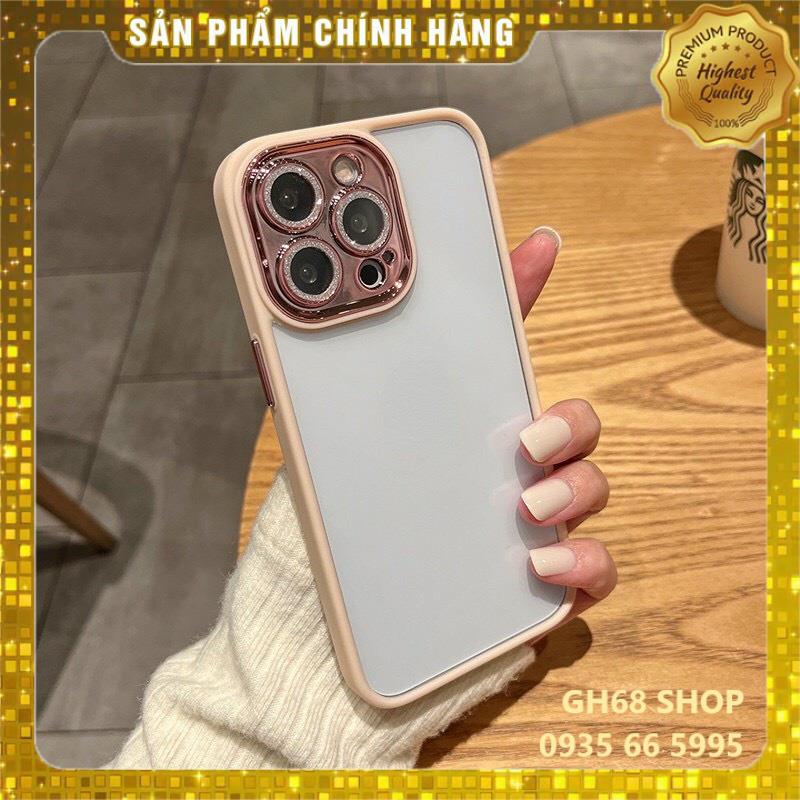 Ốp lưng Miruyi kính trong viền màu bảo vệ camera gắn đá nhũ cho iPhone 13 / 13 Pro / 13 Pro Max siêu đẹp sang trọng