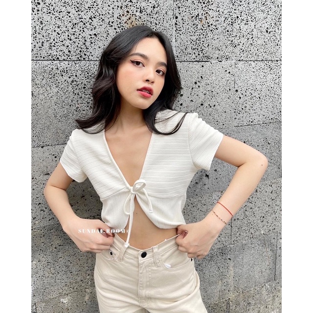 Áo croptop chất đũi gân mềm mại Evid