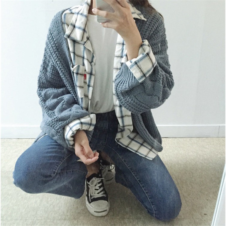 Áo cardigan nữ, áo cardigan len nữ form rộng màu trắng xanh xám thời trang