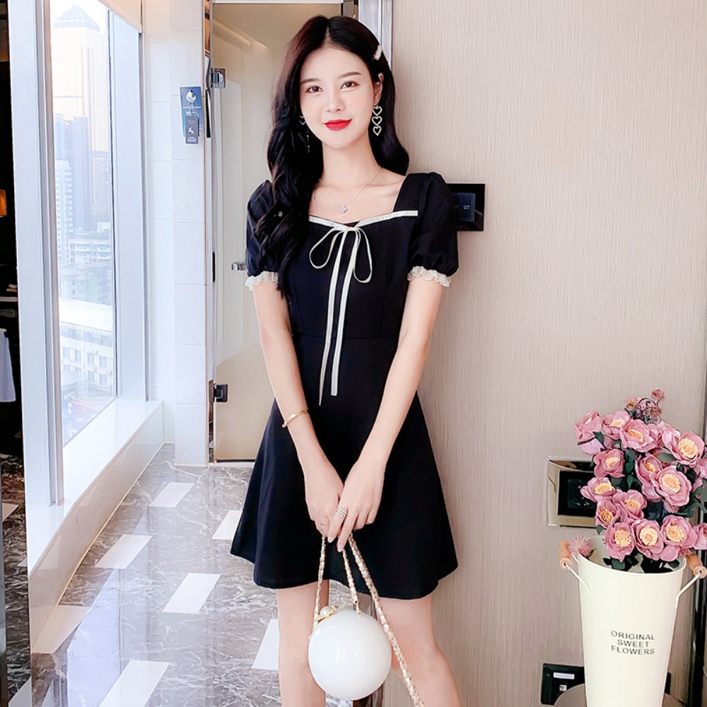 Váy nữ , váy đầm nữ thiết kế cổ vuông ngực thắt nơ , dáng váy ôm tay ngắn ATILA.SHOP | BigBuy360 - bigbuy360.vn