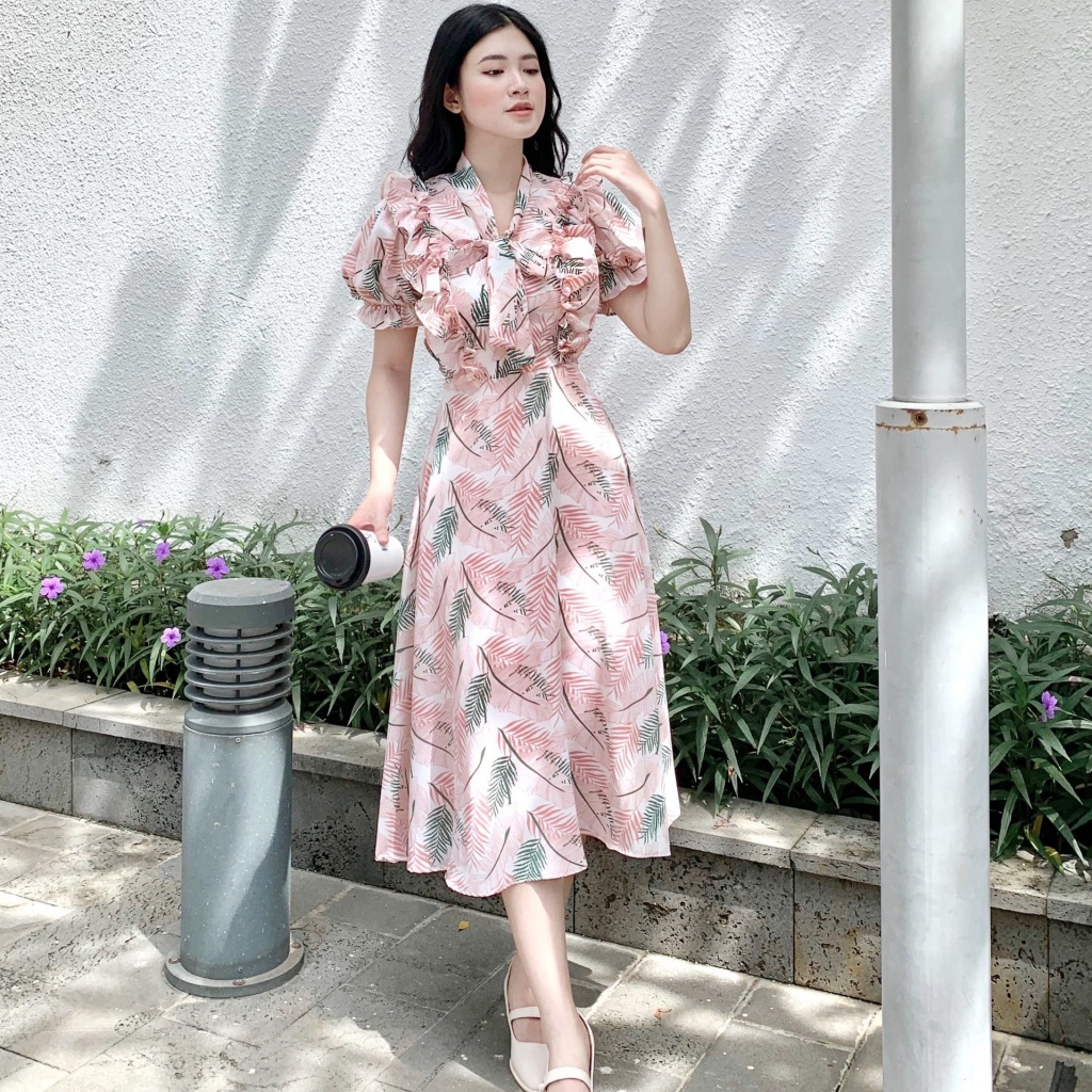 🌸ĐẦM HỒNG XANH HOẠ TIẾT CỘT EO - CHẤT LIỆU CAO CẤP - MÀU HỒNG / XANH BÁNH BÈO | BigBuy360 - bigbuy360.vn