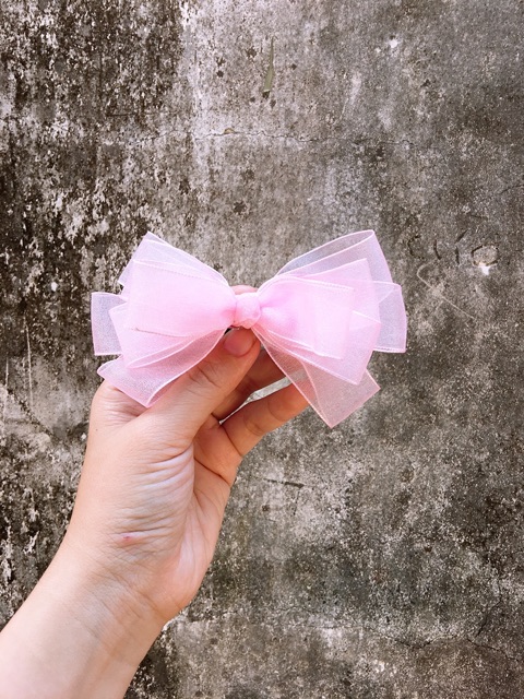 Kẹp nơ voan nhũ không đuôi 3 tầng