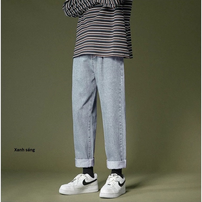 Quần baggy nam BASIC xanh, đen, xám, chất bò dáng xuông đứng. Quần jean nam, jeans, ống suông rộng Mã TR01